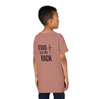Back design - Youth Tee - "Jesus Has My Back" Cross Christian Graphic Shirt