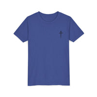 Back design - Youth Tee - "Jesus Has My Back" Cross Christian Graphic Shirt