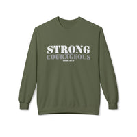 Strong & Courageous Crewneck Sweatshirt — Jeremiah 1:9 Inspirational Christian Pullover
