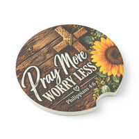 Pray More Worry Less Christian Soapstone Car Coaster