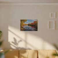 He Leads Me Beside Still Waters Matte Canvas Wall Art — Psalm 23:2 Autumn River Religious Decor