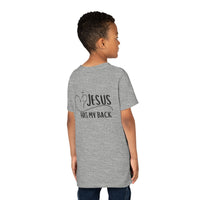 Back design - Youth Tee - "Jesus Has My Back" Christian Faith Shirt