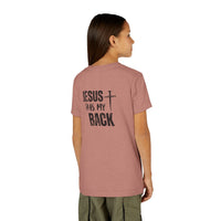 Back design - Youth Tee - "Jesus Has My Back" Cross Christian Graphic Shirt