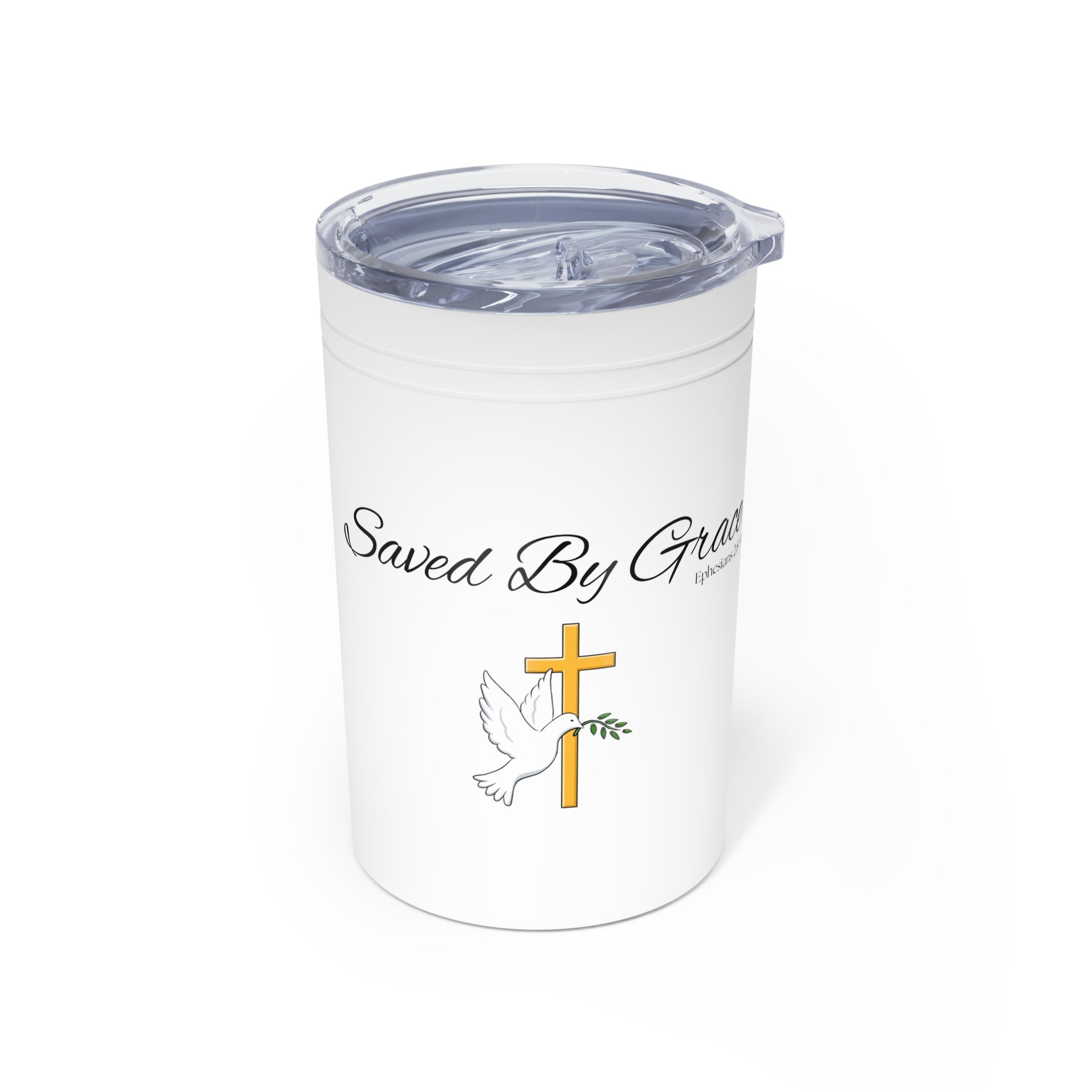 Saved By Grace Vacuum Insulated Tumbler | 11oz Travel Mug | Christian Gifts for Women Men | Faith Based Gifts