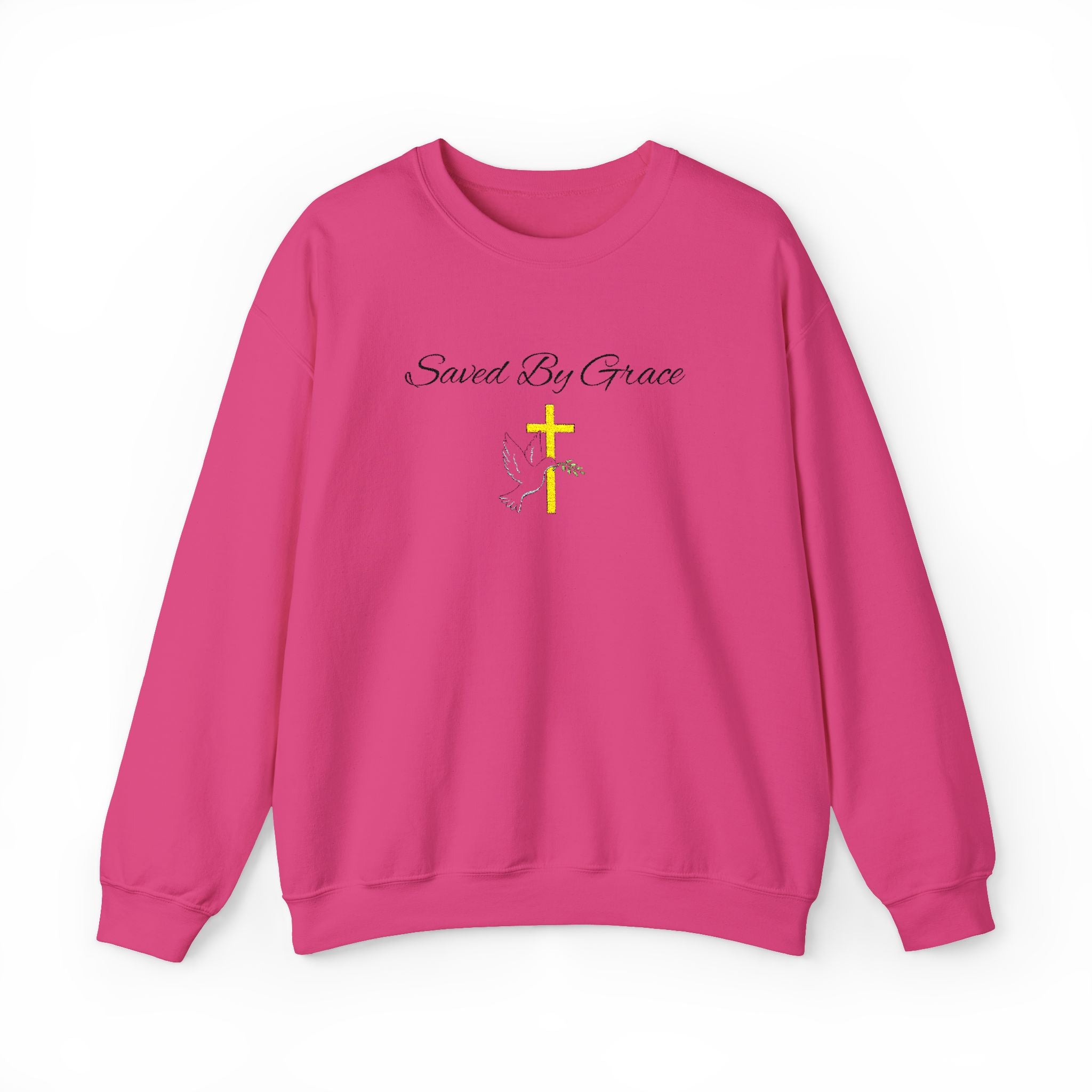 Embroidered Saved By Grace Ephesians 2:8-9 Unisex Heavy Blend Crewneck Sweatshirt