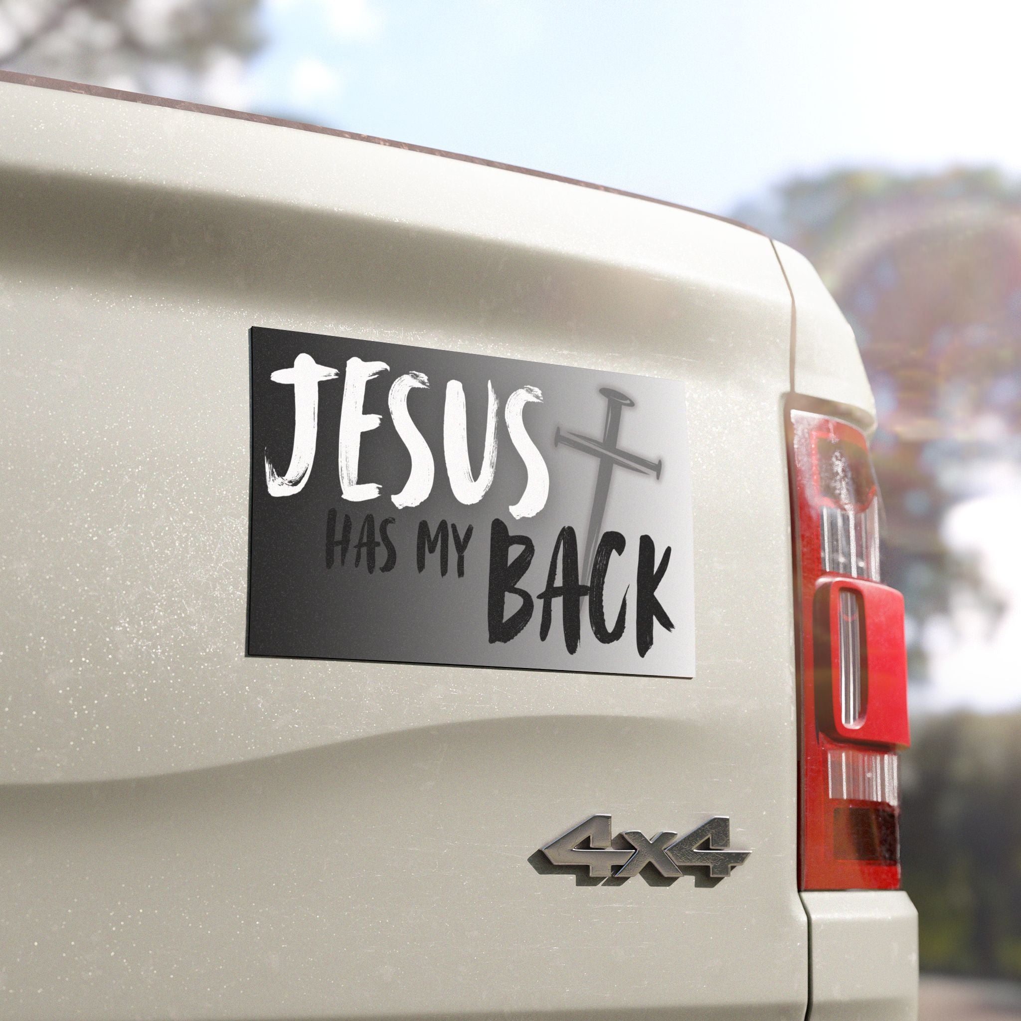 Jesus Has My Back Car Magnet — Faith-Based Christian Cross Magnetic Decal