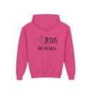 Youth Hoodie — "Jesus Has My Back" Christian Heart Cross Sweatshirt