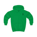 Softstyle Kids Hoodie — "Jesus Has My Back" Christian Youth Pullover with Cross