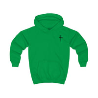 Softstyle Kids Hoodie — "Jesus Has My Back" Christian Youth Pullover with Cross