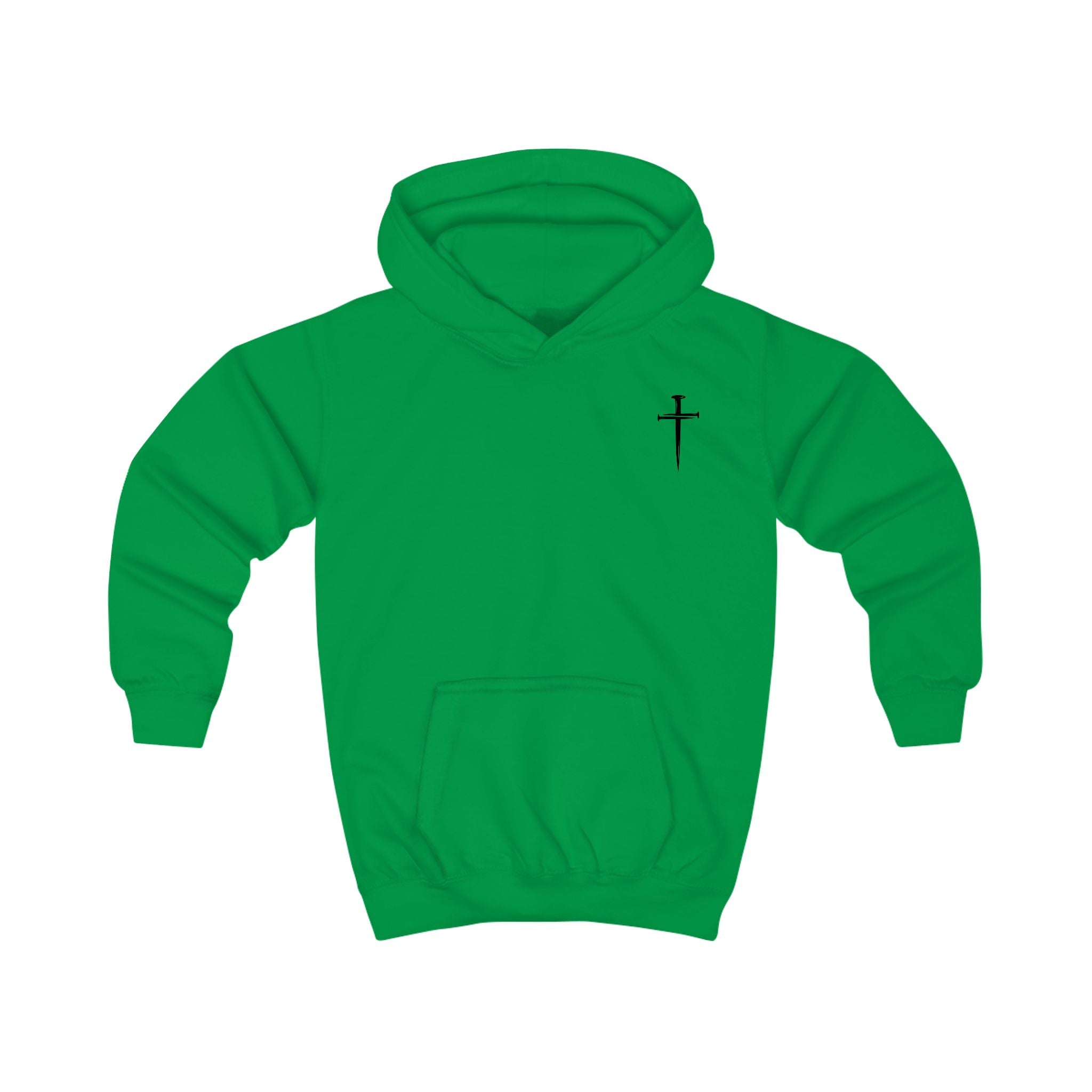 Softstyle Kids Hoodie — "Jesus Has My Back" Christian Youth Pullover with Cross