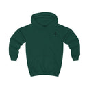 Softstyle Kids Hoodie — "Jesus Has My Back" Christian Youth Pullover with Cross