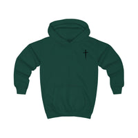 Softstyle Kids Hoodie — "Jesus Has My Back" Christian Youth Pullover with Cross