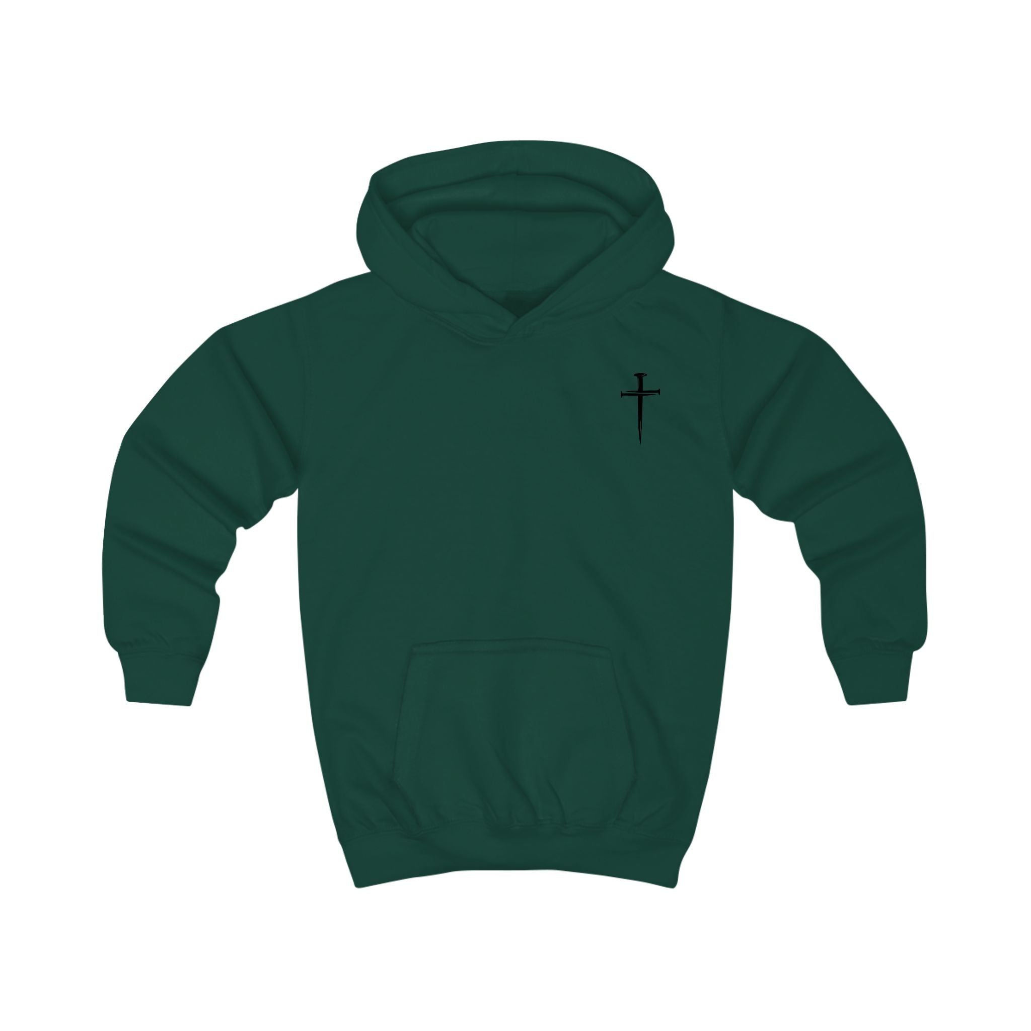 Softstyle Kids Hoodie — "Jesus Has My Back" Christian Youth Pullover with Cross