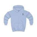 Softstyle Kids Hoodie — "Jesus Has My Back" Christian Youth Pullover with Cross