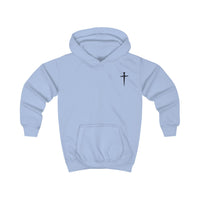 Softstyle Kids Hoodie — "Jesus Has My Back" Christian Youth Pullover with Cross
