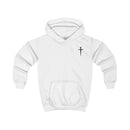 Softstyle Kids Hoodie — "Jesus Has My Back" Christian Youth Pullover with Cross