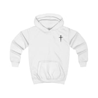 Softstyle Kids Hoodie — "Jesus Has My Back" Christian Youth Pullover with Cross