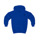 Softstyle Kids Hoodie — "Jesus Has My Back" Christian Youth Pullover with Cross