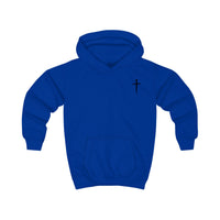 Softstyle Kids Hoodie — "Jesus Has My Back" Christian Youth Pullover with Cross