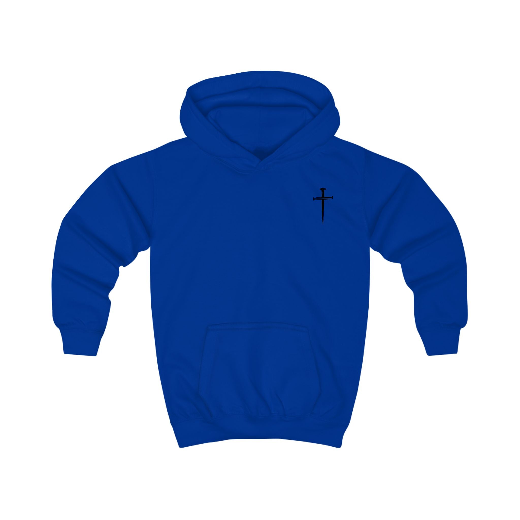 Softstyle Kids Hoodie — "Jesus Has My Back" Christian Youth Pullover with Cross
