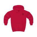Softstyle Kids Hoodie — "Jesus Has My Back" Christian Youth Pullover with Cross