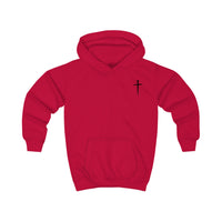 Softstyle Kids Hoodie — "Jesus Has My Back" Christian Youth Pullover with Cross
