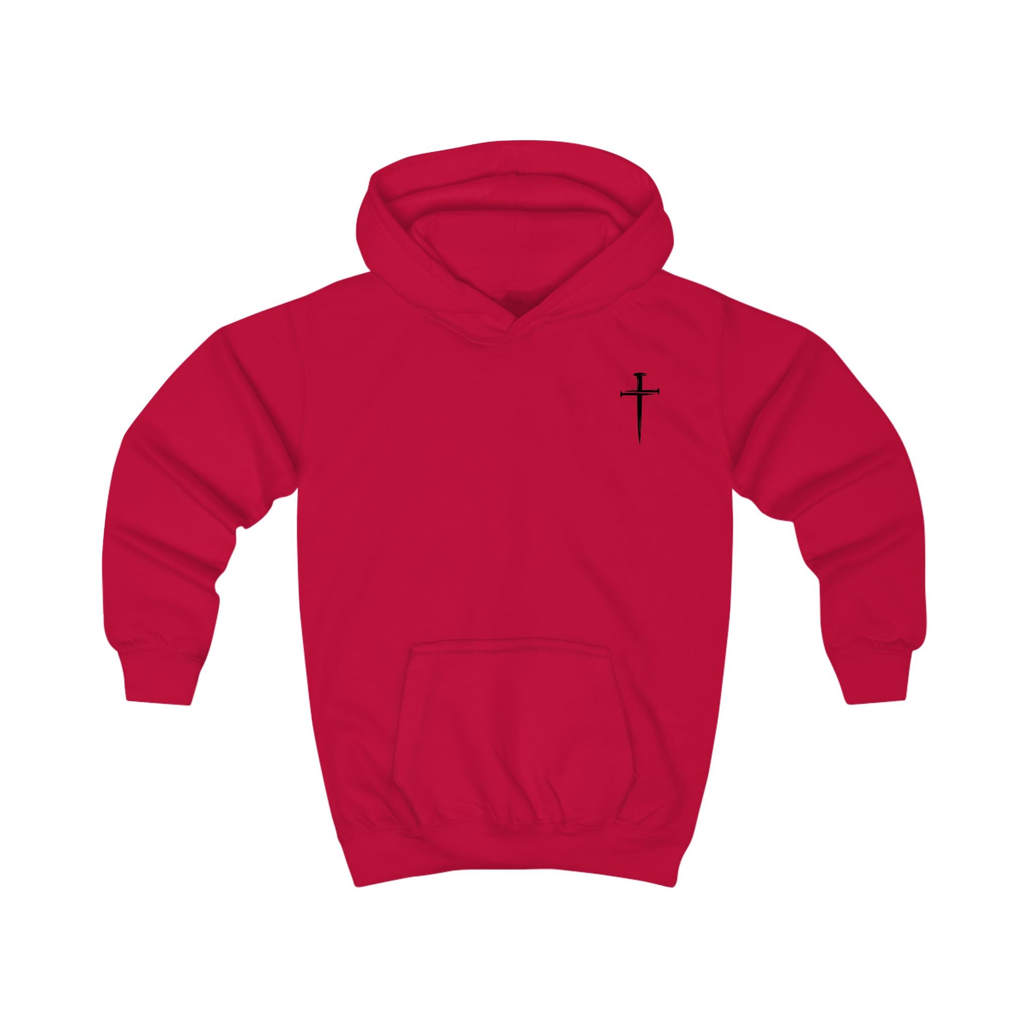Softstyle Kids Hoodie — "Jesus Has My Back" Christian Youth Pullover with Cross