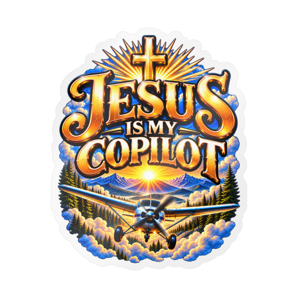 Jesus Is My Copilot – Cross & Airplane Christian Vinyl Sticker