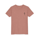 Back design - Youth Tee - "Jesus Has My Back" Cross Christian Graphic Shirt