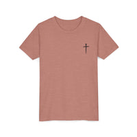 Back design - Youth Tee - "Jesus Has My Back" Cross Christian Graphic Shirt