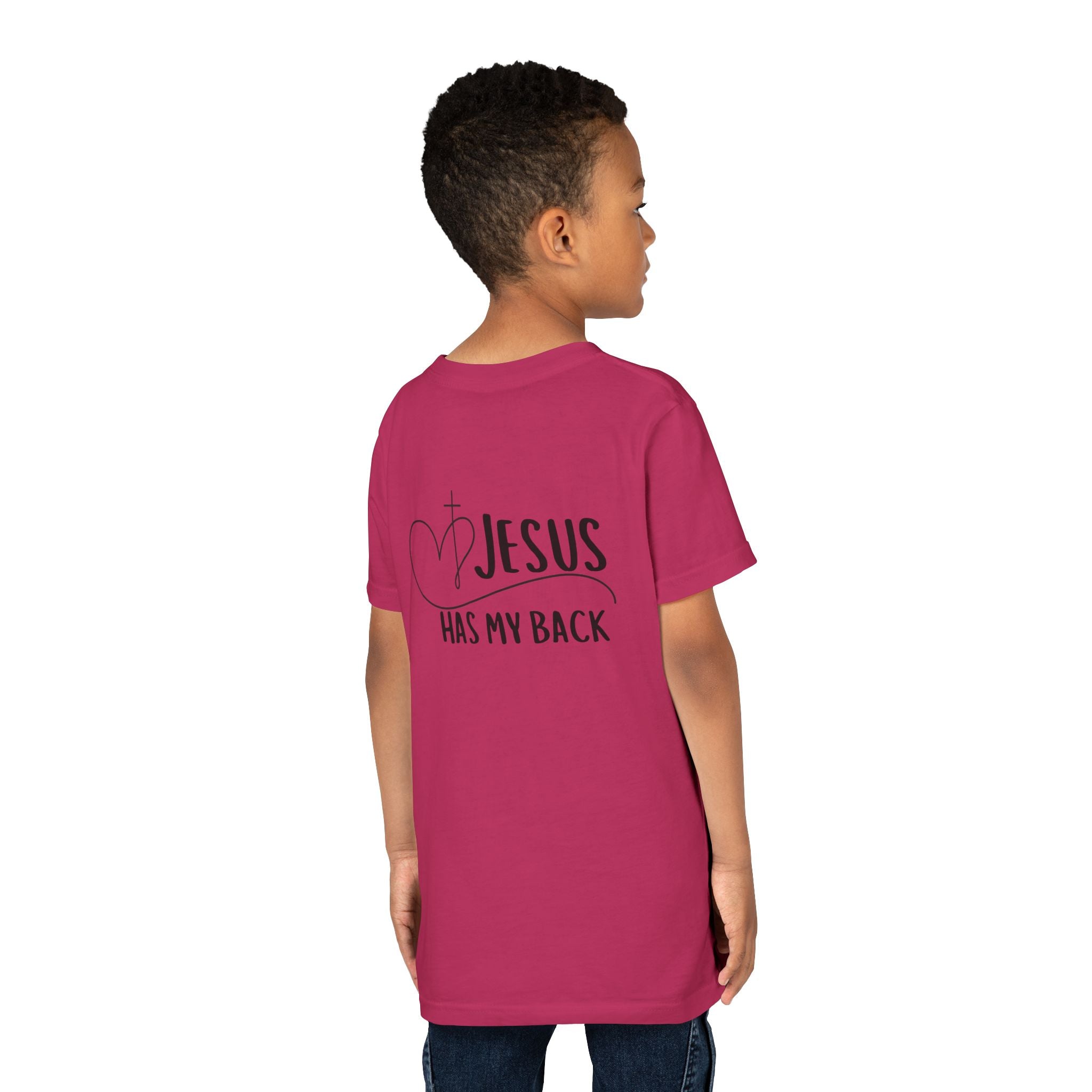 Back design - Youth Tee - "Jesus Has My Back" Christian Faith Shirt