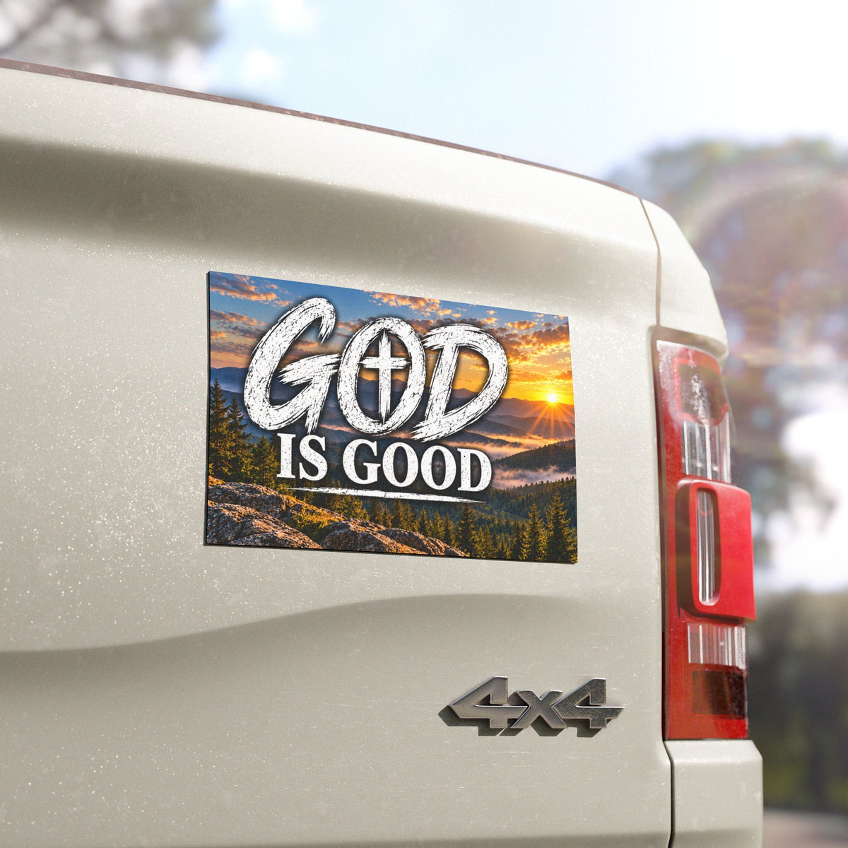 God Is Good – Mountain Sunrise Christian Car Magnet