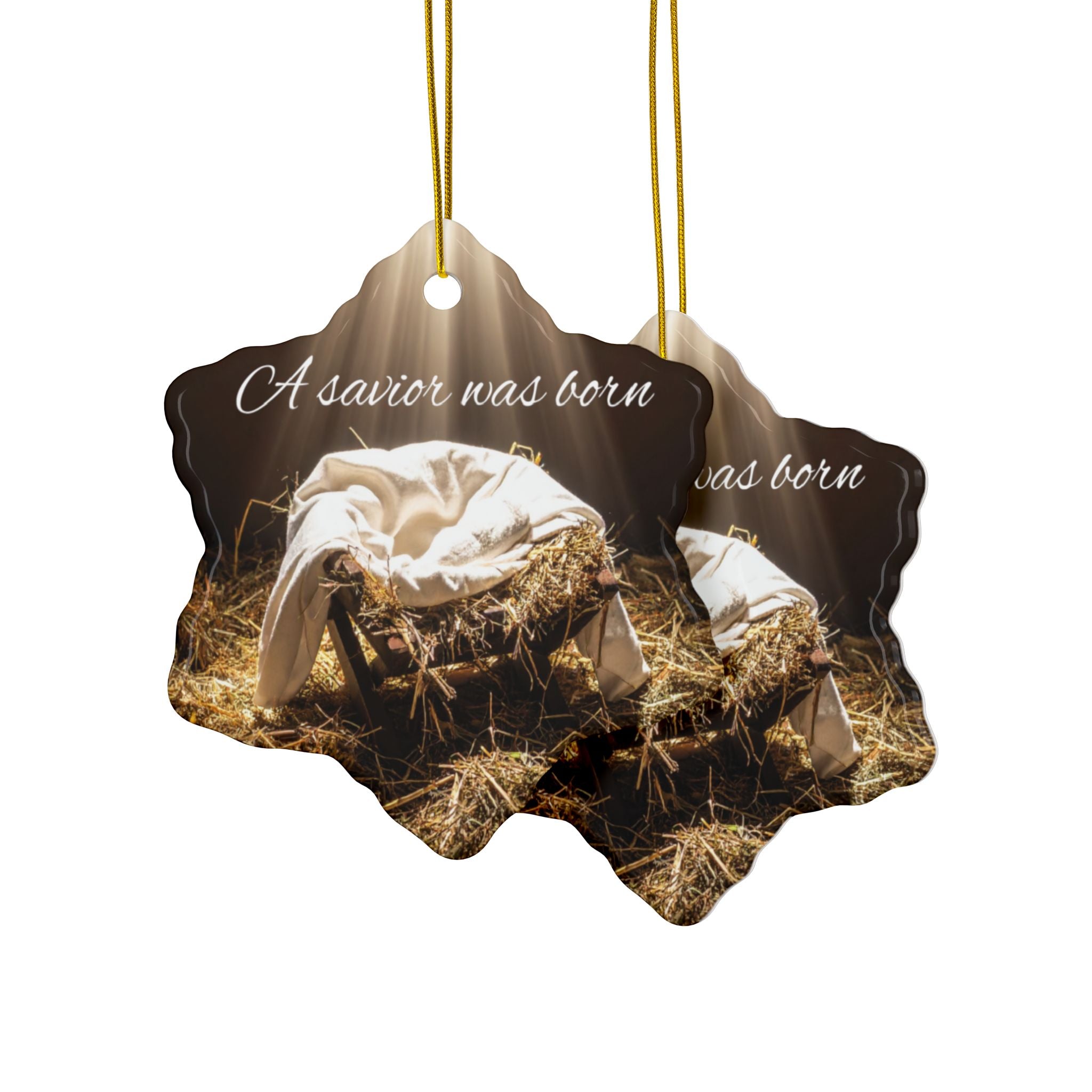 Ceramic Ornament — "A Savior Was Born" Nativity Christmas Tree Decoration