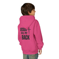 Youth Hoodie - "Jesus Has My Back" Cross Faith Graphic