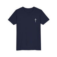 Back design - Youth Tee - "Jesus Has My Back" Cross Christian Graphic Shirt