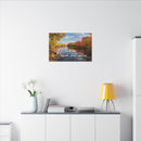 He Leads Me Beside Still Waters Matte Canvas Wall Art — Psalm 23:2 Autumn River Religious Decor