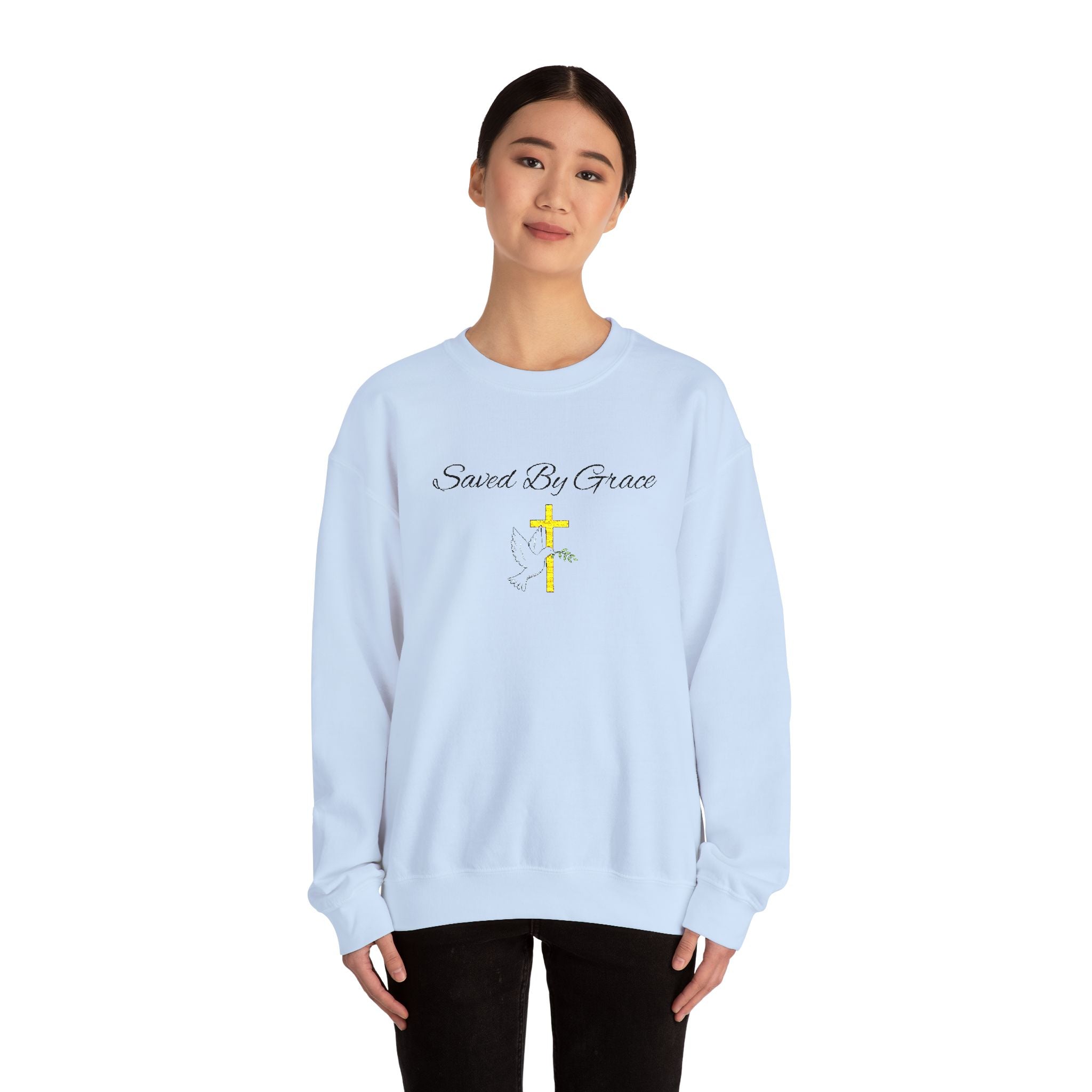 Embroidered Saved By Grace Ephesians 2:8-9 Unisex Heavy Blend Crewneck Sweatshirt