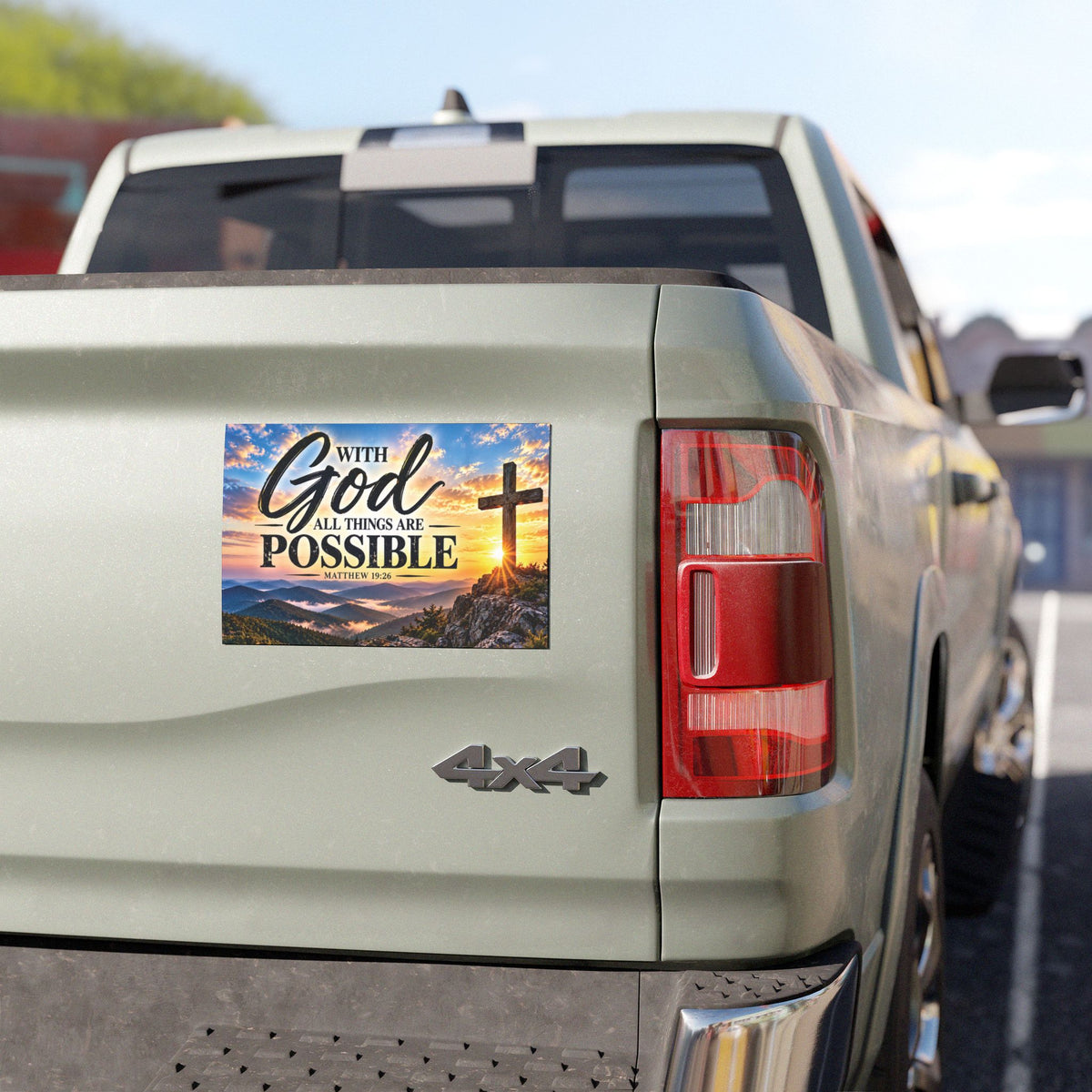 With God All Things Are Possible – Mountain Sunrise Christian Car Magnet