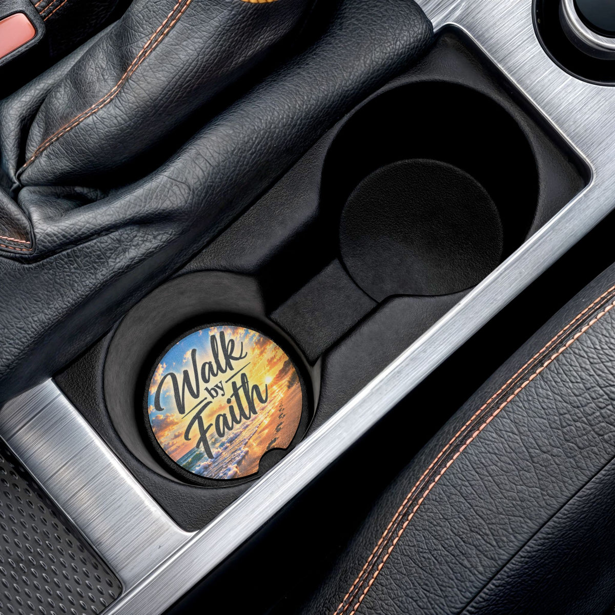 Walk by Faith – Beach Sunrise Christian Car Coaster
