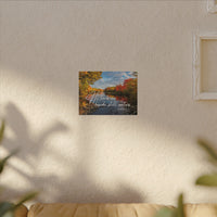 He Leads Me Beside Still Waters Matte Canvas Wall Art — Psalm 23:2 Autumn River Religious Decor