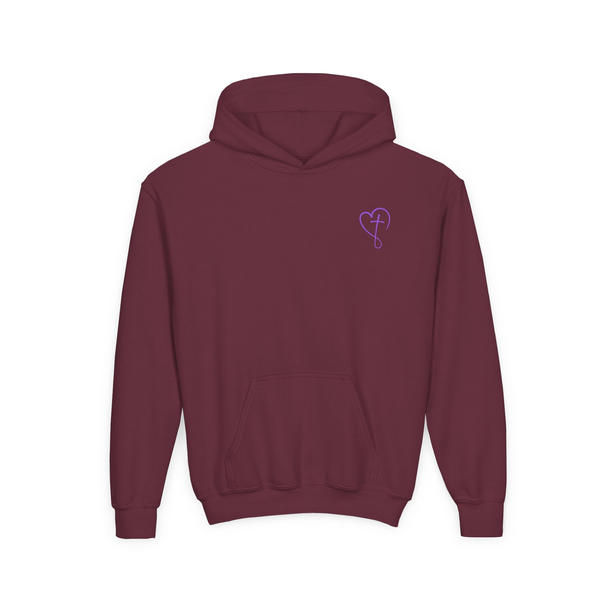Back design - Youth Hoodie — 'I Timothy 6:7' Colorful Faith Graphic Hoodie (All You Need Is God)