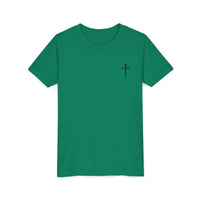 Back design - Youth Tee - "Jesus Has My Back" Cross Christian Graphic Shirt
