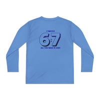 Back design - Youth Long Sleeve Tee — 1 Timothy 6:7 Faith Shirt