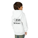 Youth Hoodie — "Jesus Has My Back" Christian Heart Cross Sweatshirt