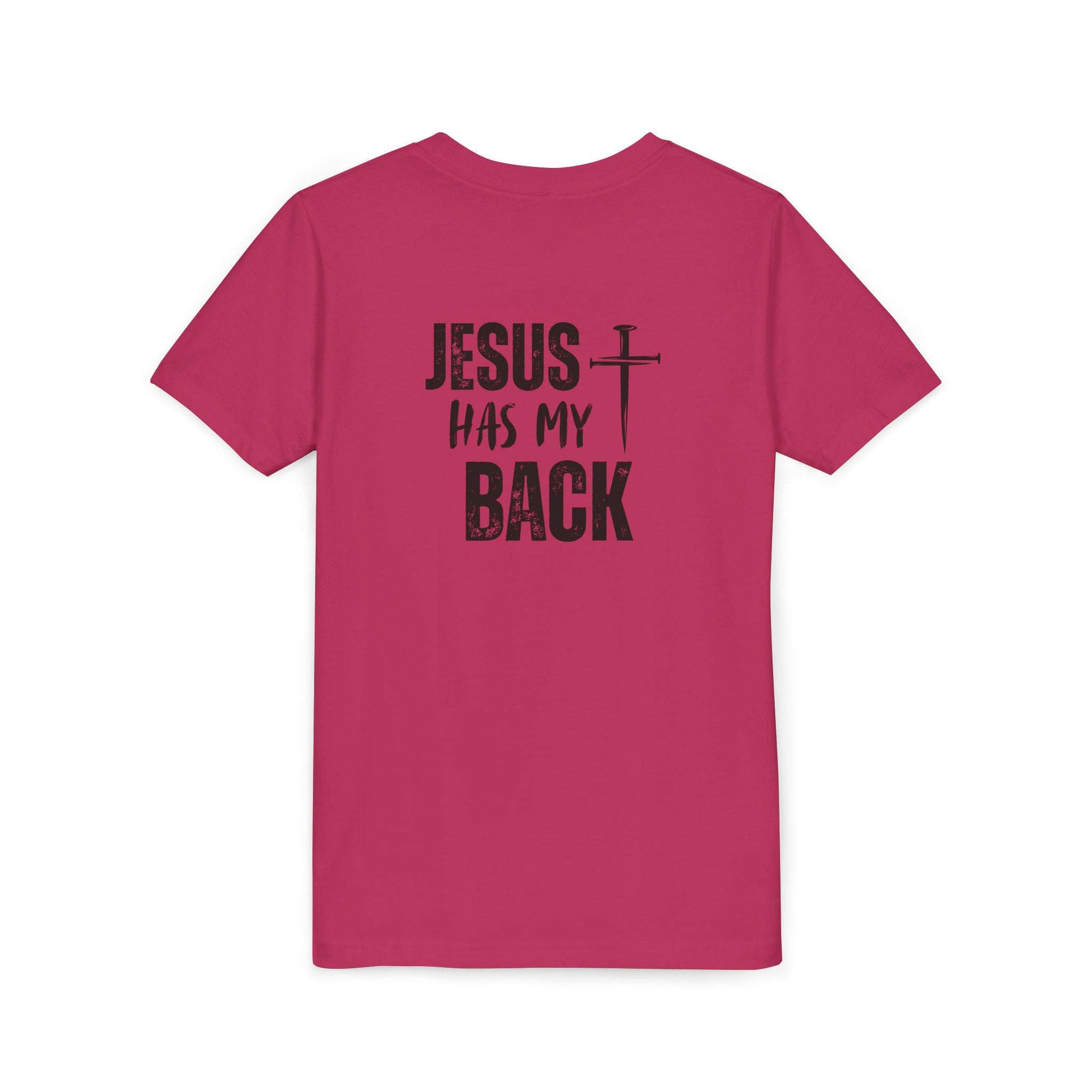 Back design - Youth Tee - "Jesus Has My Back" Cross Christian Graphic Shirt