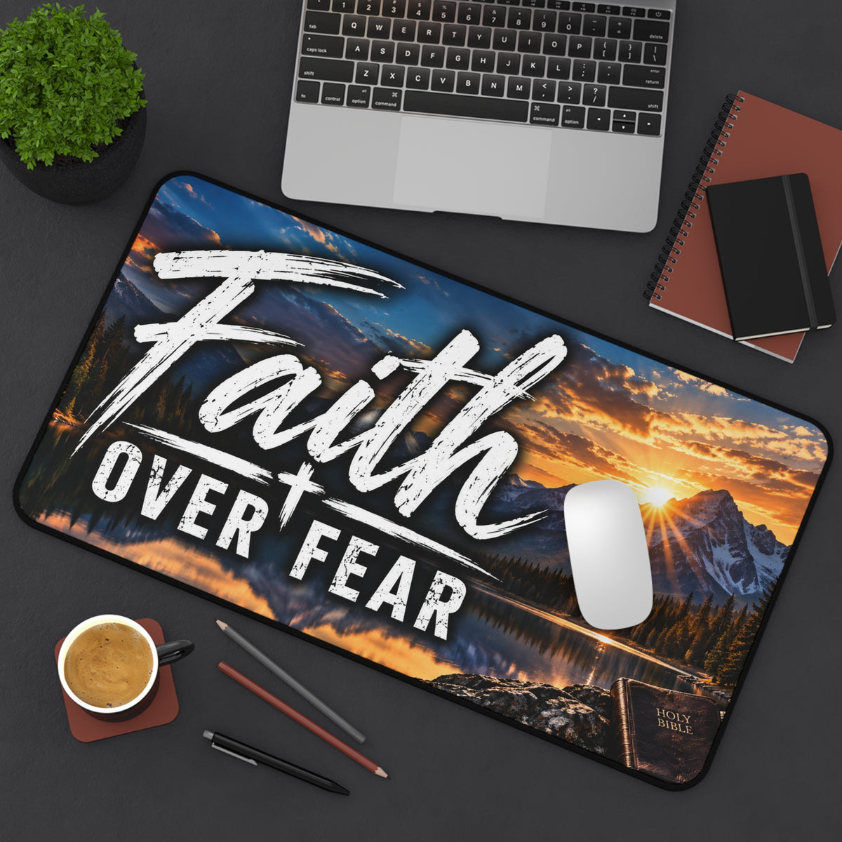 Faith Over Fear Christian Desk Mat