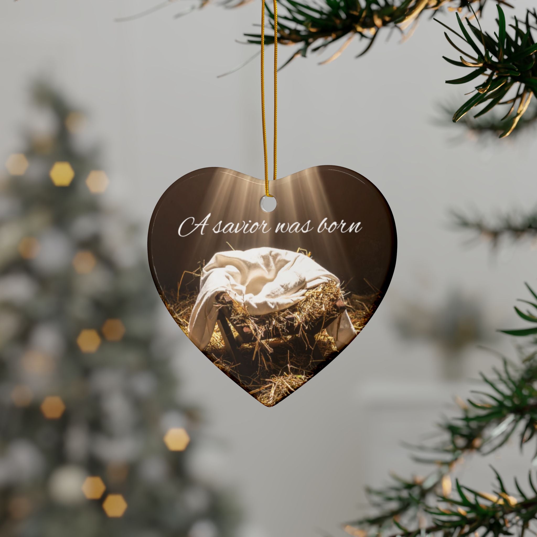 Ceramic Ornament — "A Savior Was Born" Nativity Christmas Tree Decoration