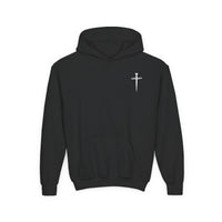 Youth Hoodie - "Jesus Has My Back" Cross Faith Graphic