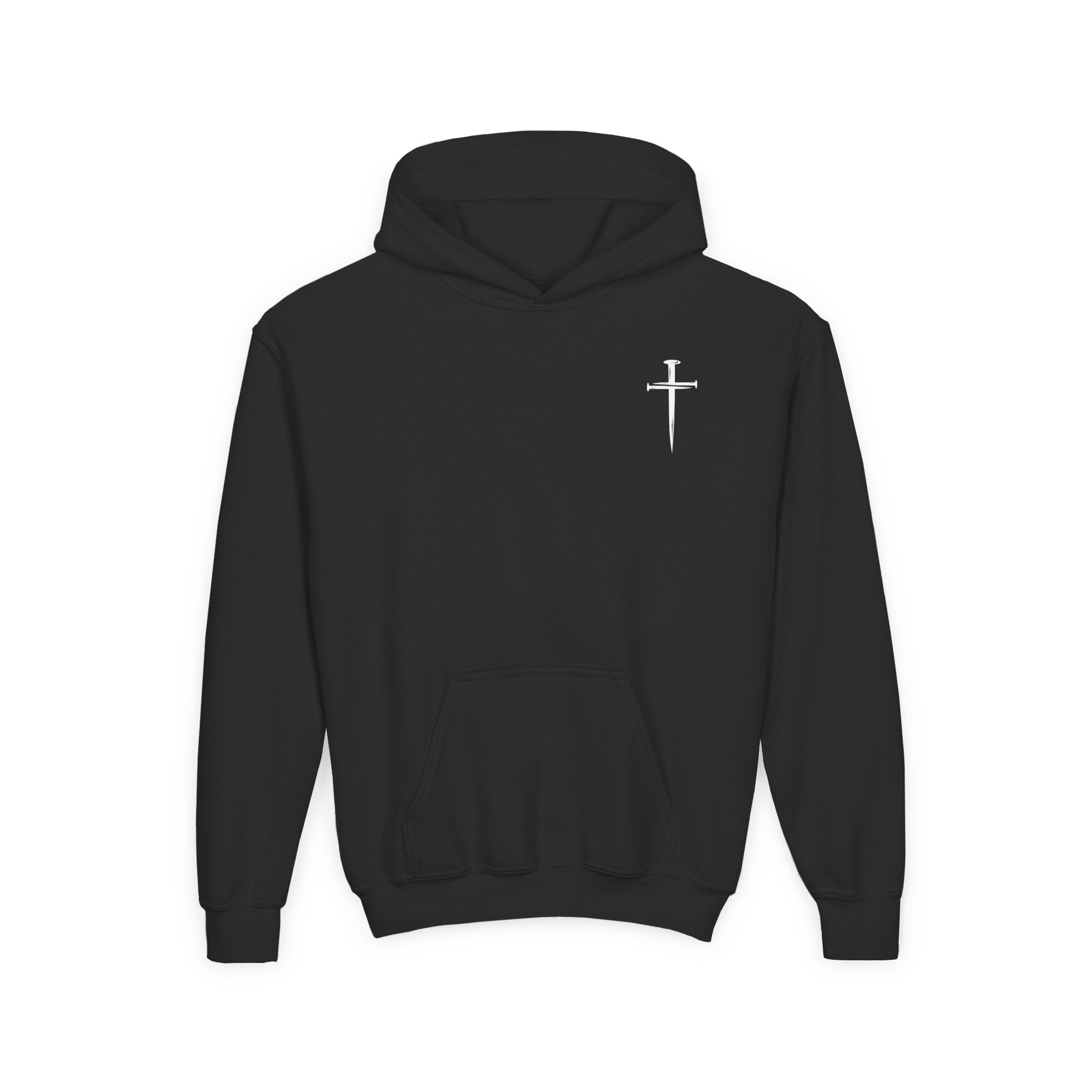 Youth Hoodie - "Jesus Has My Back" Cross Faith Graphic