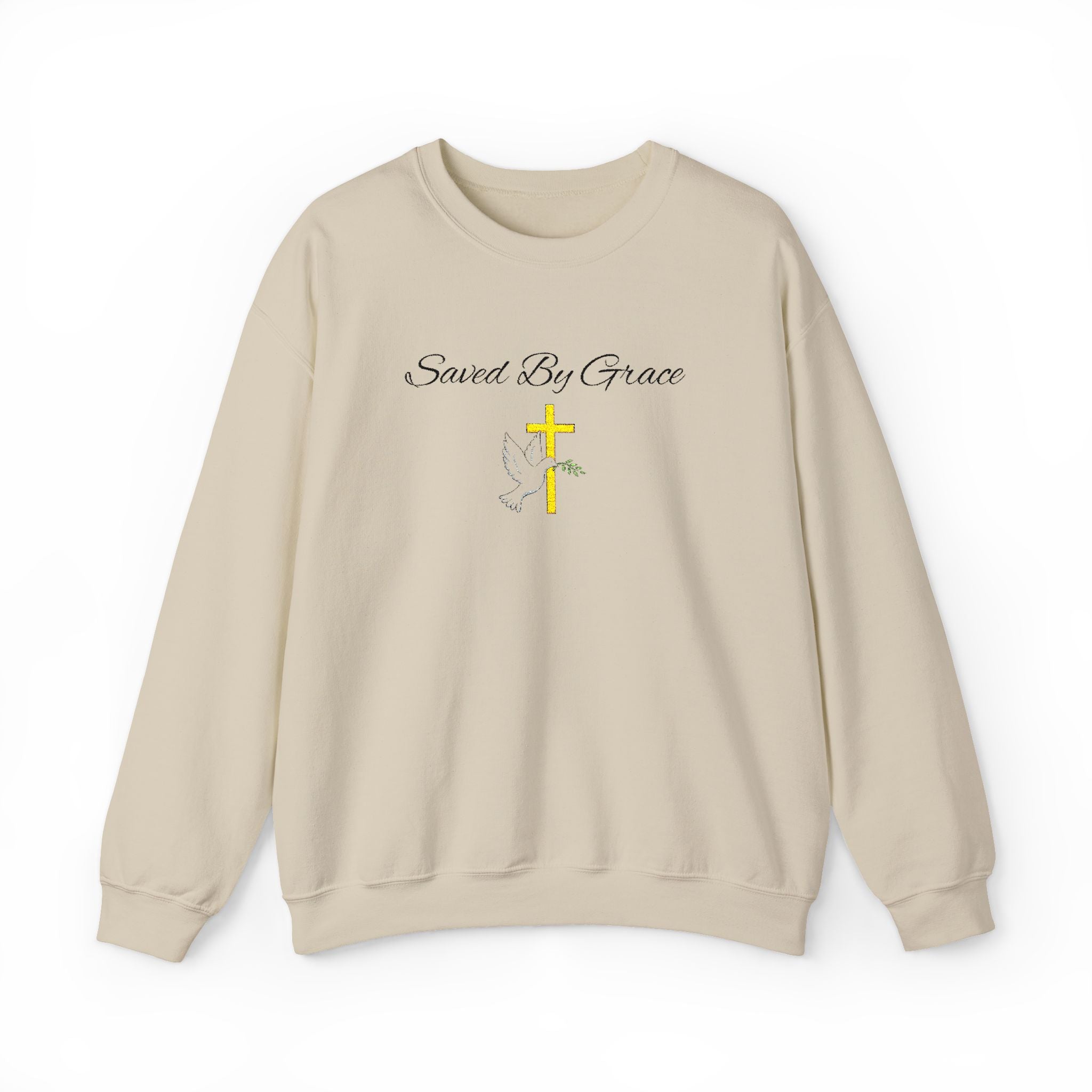 Embroidered Saved By Grace Ephesians 2:8-9 Unisex Heavy Blend Crewneck Sweatshirt